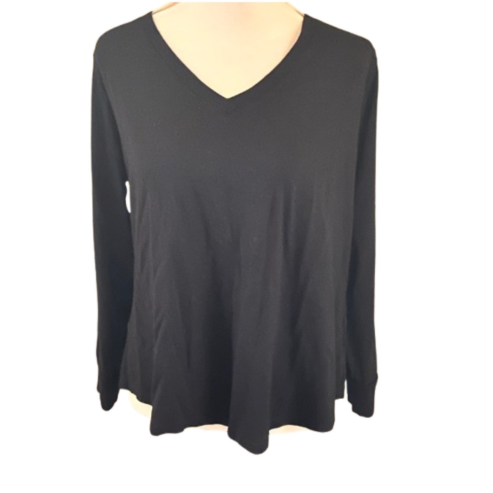 Terra & Sky Black Long Sleeve V-Neck Top Casual Size 0X (14W) Neutral •Pilling•
